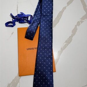 Louis Vuitton Men's Dark Blue Monogram Silk Tie